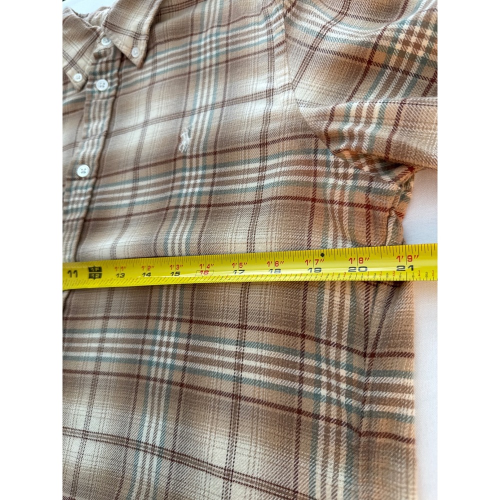 Ralph Lauren Mens Large Tan Brown Plaid Cotton Button Down Shirt Pony Logo - Picture 8 of 16